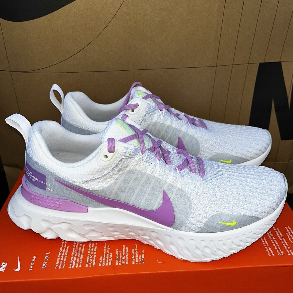 NEW Nike React Infinity Run Flyknit 3 White Purple DZ3016-100 Womens Size 10